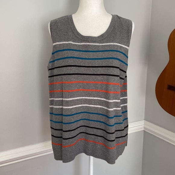 CJ Banks Striped Cardigan Sweater Tank Set - Picture 2 of 8